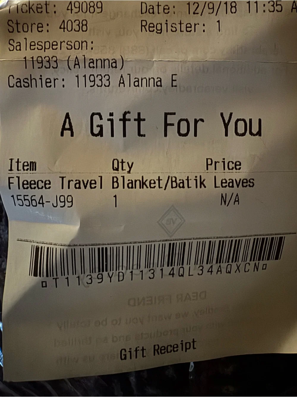 NWT Vera Bradley Fleece travel blanket batik leaves still in bag with receipt.